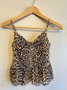 Guess Leopard Print Ruffled Cami - Beige & Black